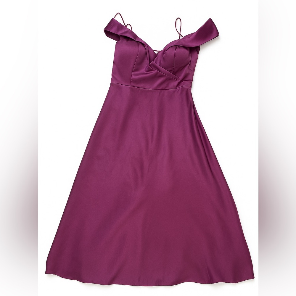 Morilee Purple Off‑Shoulder Satin Formal Gown – Size 12